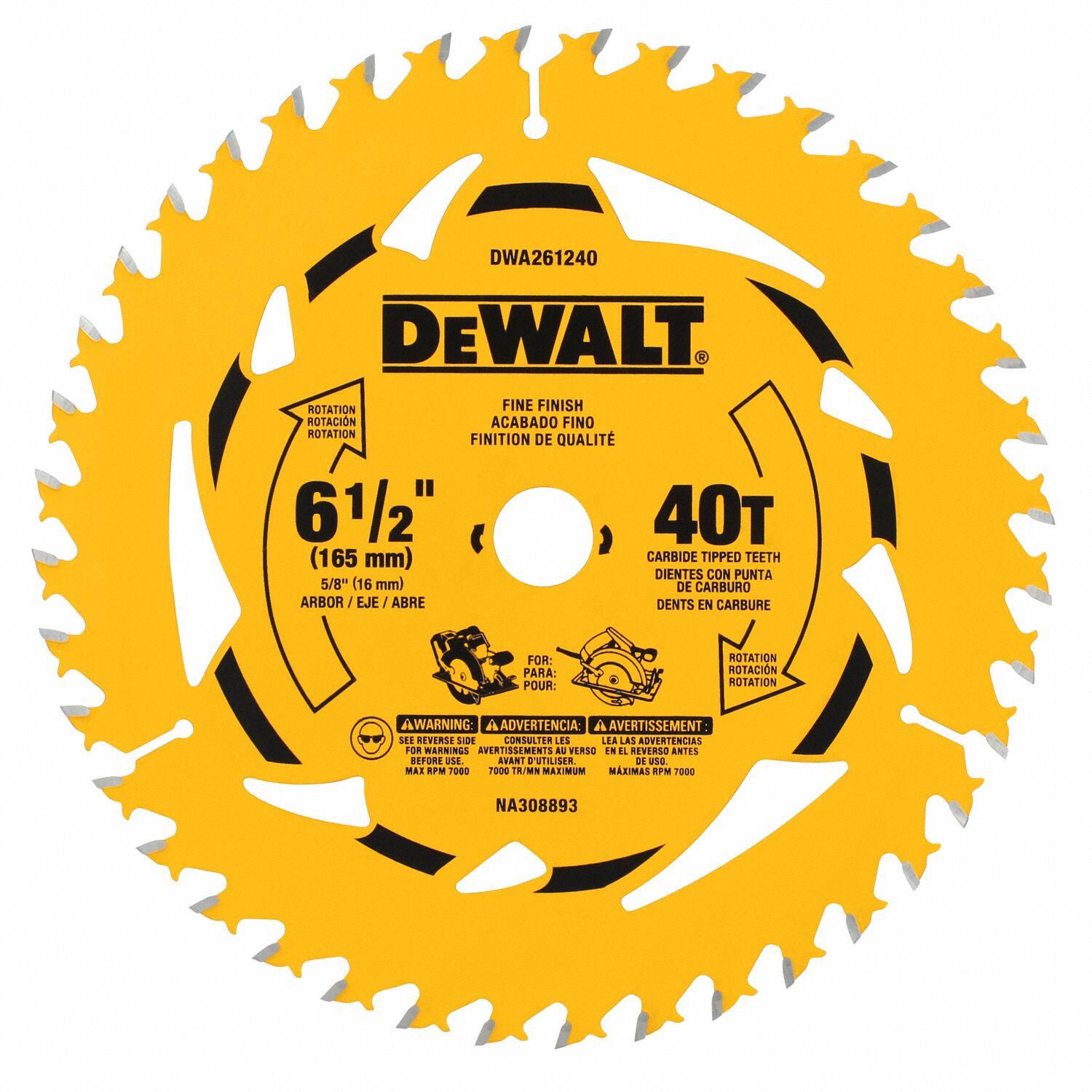 Circular Saw Blade: 6 1/2 in Blade Dia., 40 Teeth, 0.07 in Cut Wd, 5/8 in Arbor Size, 10 PK