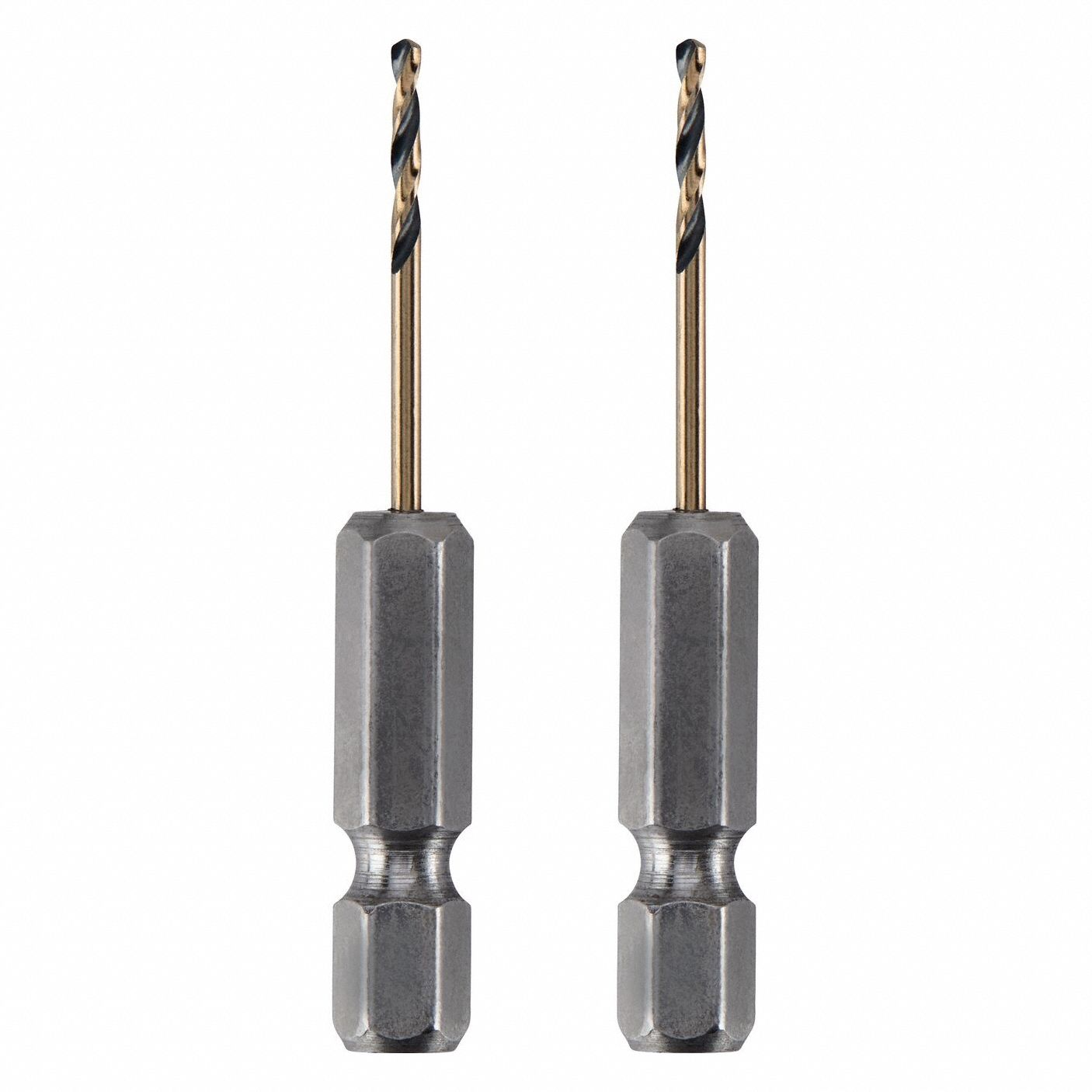 Hex Shank Drill Bit: 1/16", 118° Chisel Point, Black & Gold HSS, Impact Rated, 2 PK