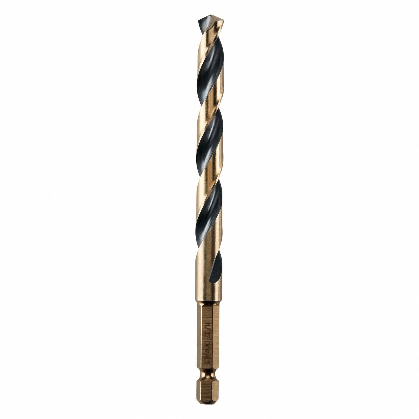 Hex Shank Drill Bit: 11/32", 135° Split Point, Black & Gold HSS, Impact Rated