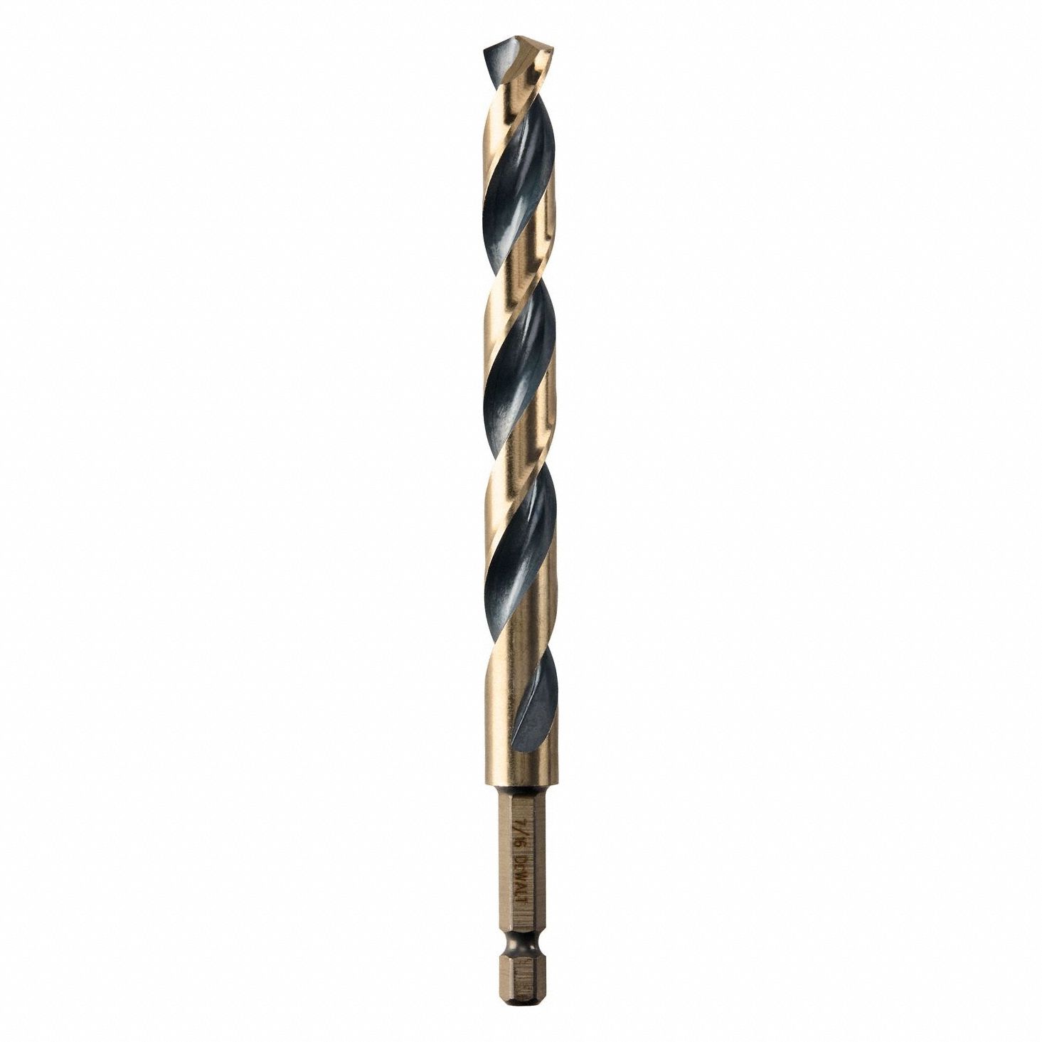 Hex Shank Drill Bit: 7/16", 135° Split Point, Black & Gold HSS, Impact Rated