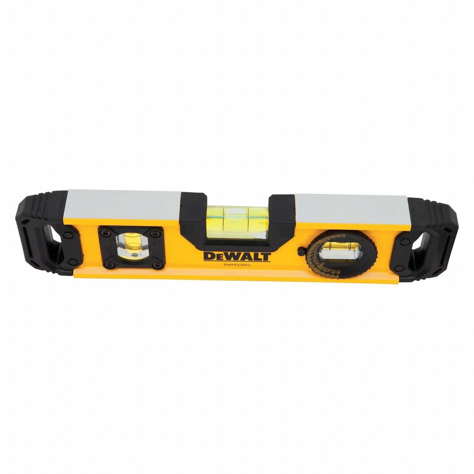 Torpedo Level: Level, Plumb & 45° Angle, Torpedo, 9 in Overall Lg, Top & Side Read, Aluminum