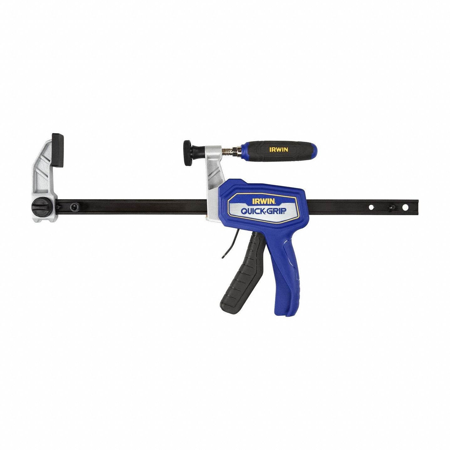 Bar Clamp: Flat, 12 in Max Jaw Opening, 7 3/4 in to 20 in, 2 1/2 in Throat Dp, 1 in Jaw Pad Wd