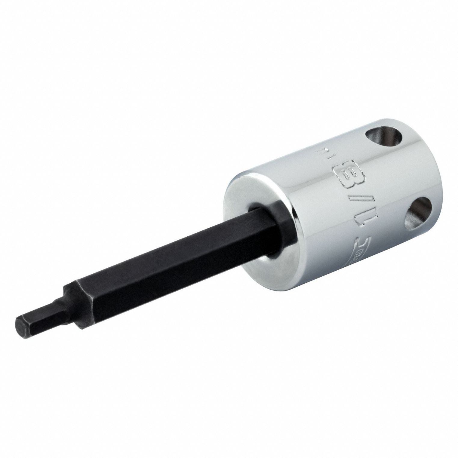 Socket Bit: 3/8 in Drive Size, Hex Tip, 1/8 in Tip Size, 2 23/32 in Overall Lg, Fixed Insert