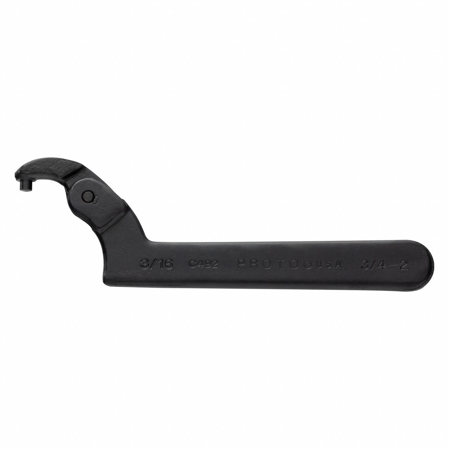 Spanner Wrench: 2 in, 3/16 in Pin Dia, 6 3/8 in Overall Lg, 5/32 in Pin Lg, Round