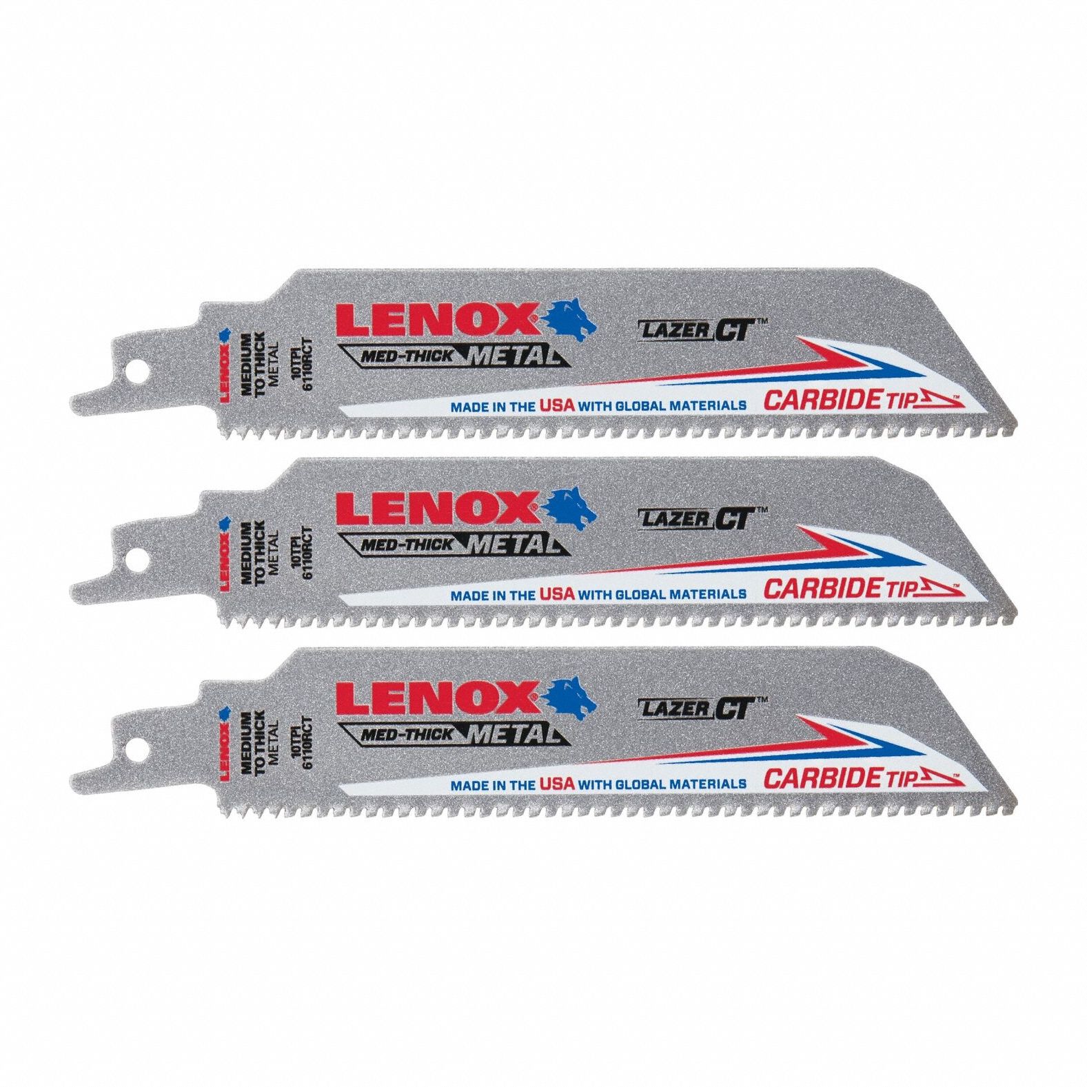 Reciprocating Saw Blade: 10 Teeth per Inch, 6 in Blade Lg, 0.05 in Blade Thick, Carbide, 3 PK