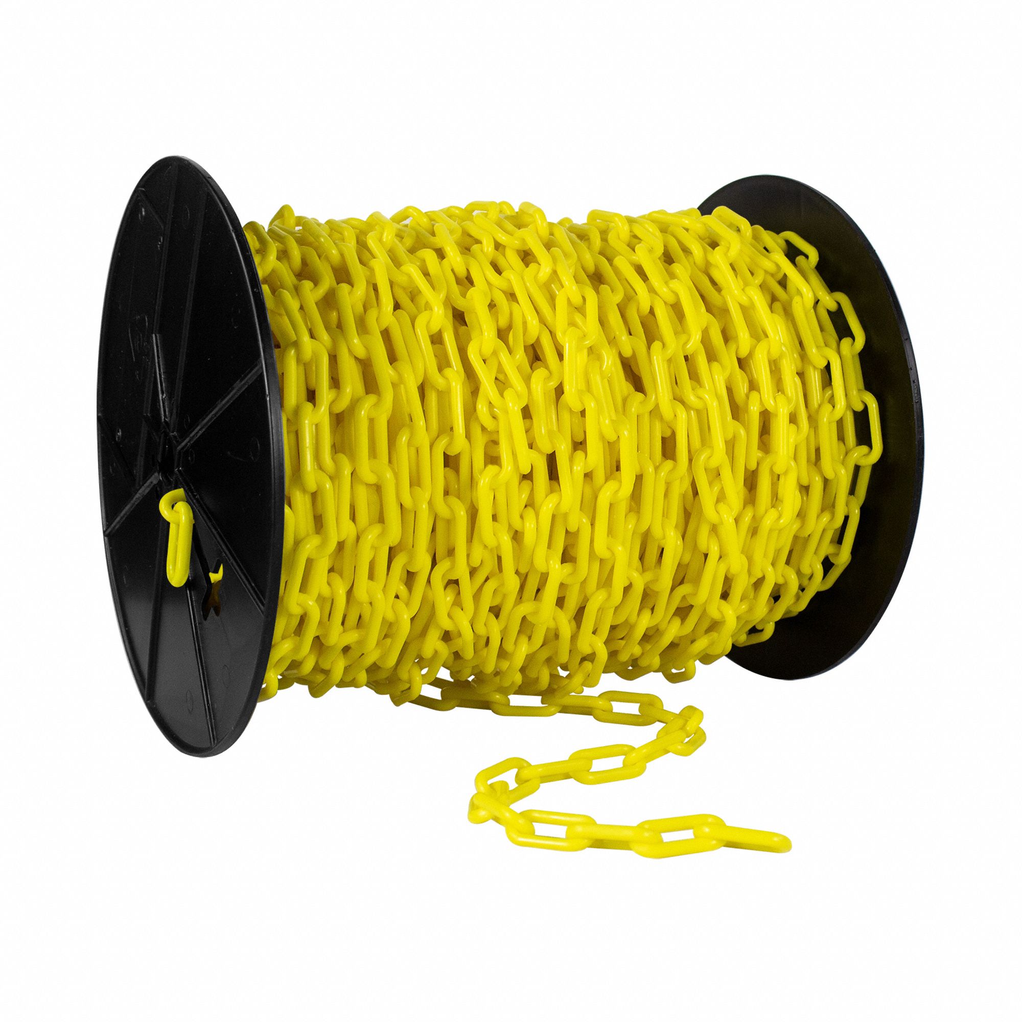 Plastic Chain: 200 ft Lg, Yellow, Polyethylene, 1.5 in Link Outside Lg
