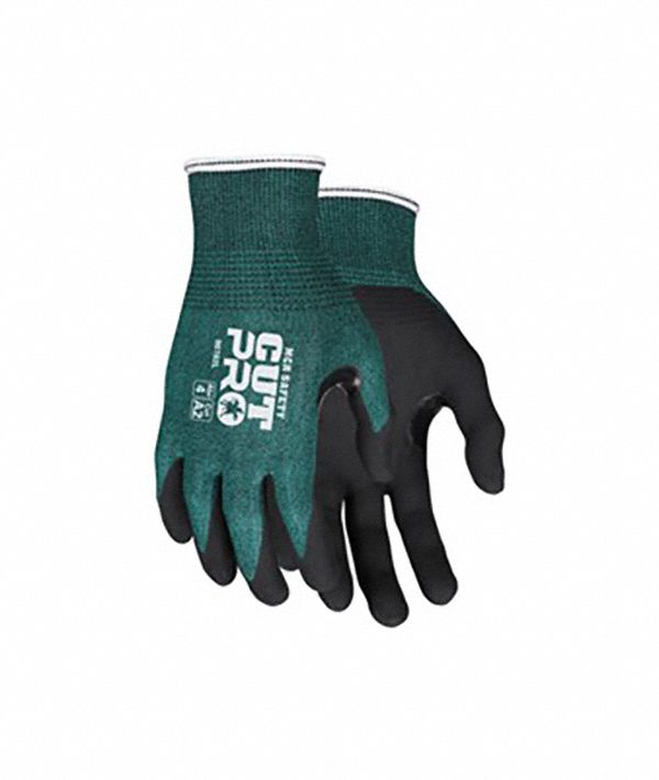 CUT RESISTANT GLOVES, ANSI 5/A2, SLIP ON CUFF, SIZE L/9, GREEN/BLACK, FOAM/NITRILE, PAIR