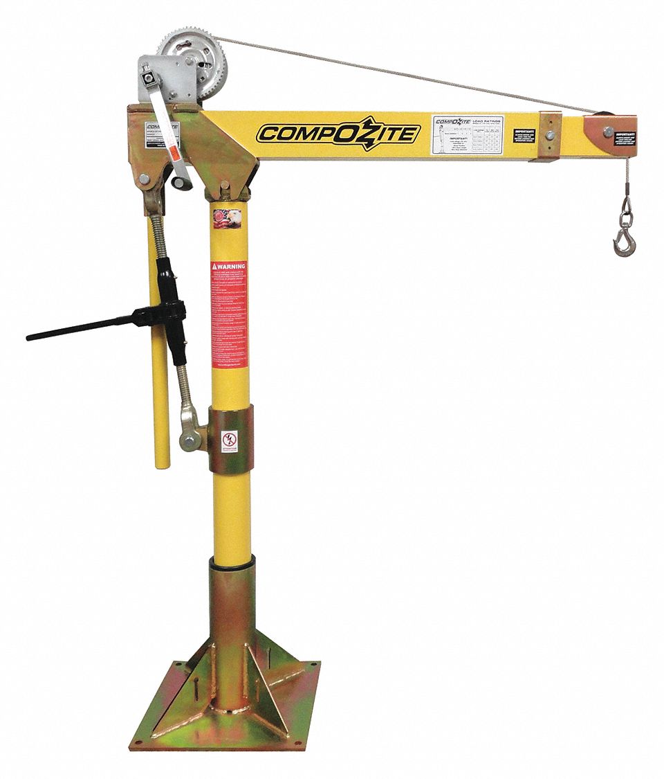 Davit Crane Kit: Composite, Manual, 1, 200 lb Max. Load Capacity, 0 in to 55 ft