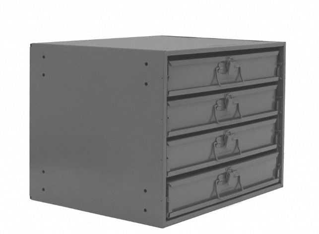 Sliding Drawer Cabinet: 20 in x 15 3/4 in x 15 in, 4 Drawers, 0 Dividers, Gray, Glide, Assembled