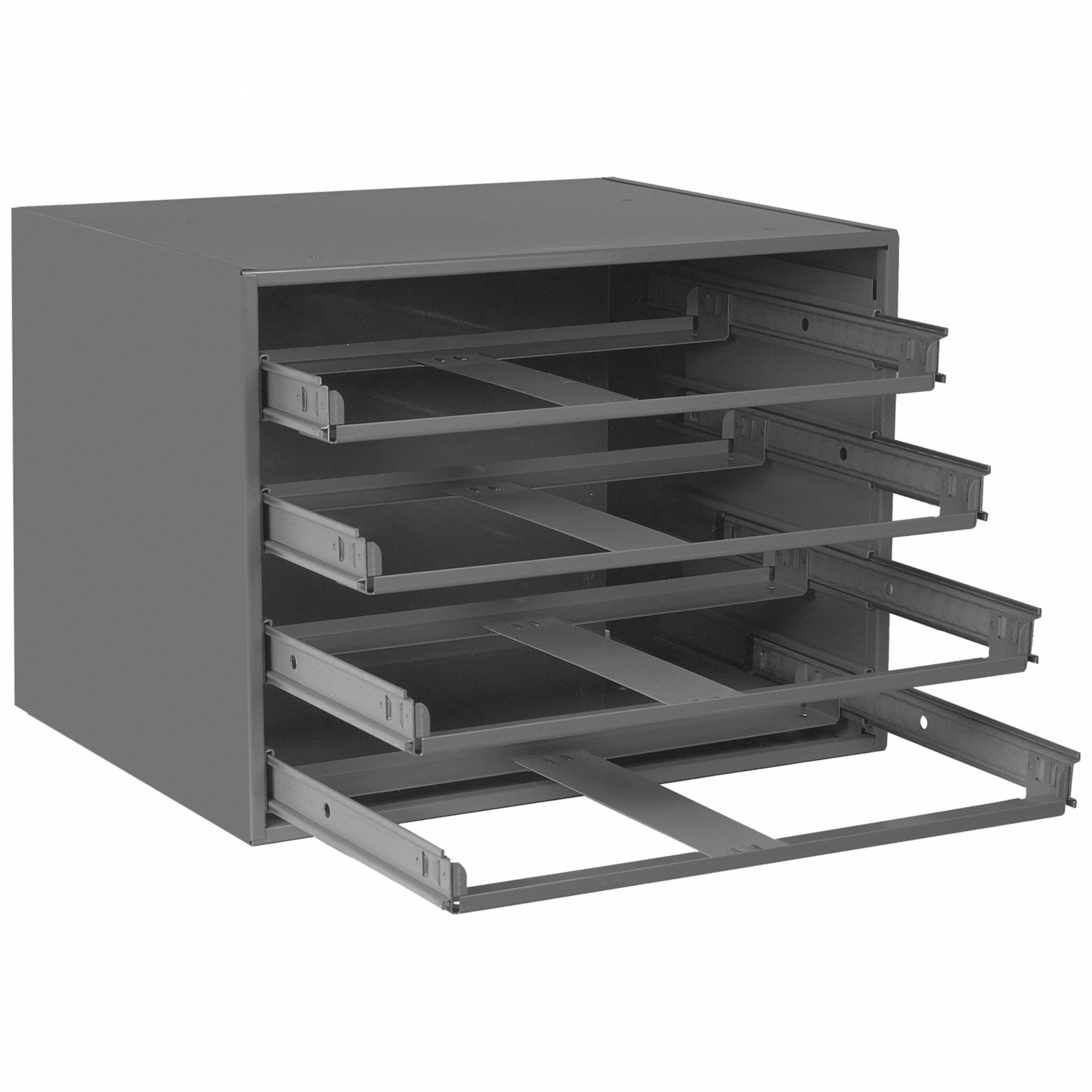 SLIDING DRAWER CABINET, 20 IN X 15¾ IN X 15 IN, 4 DRAWERS, GREY, GLIDE, ASSEMBLED