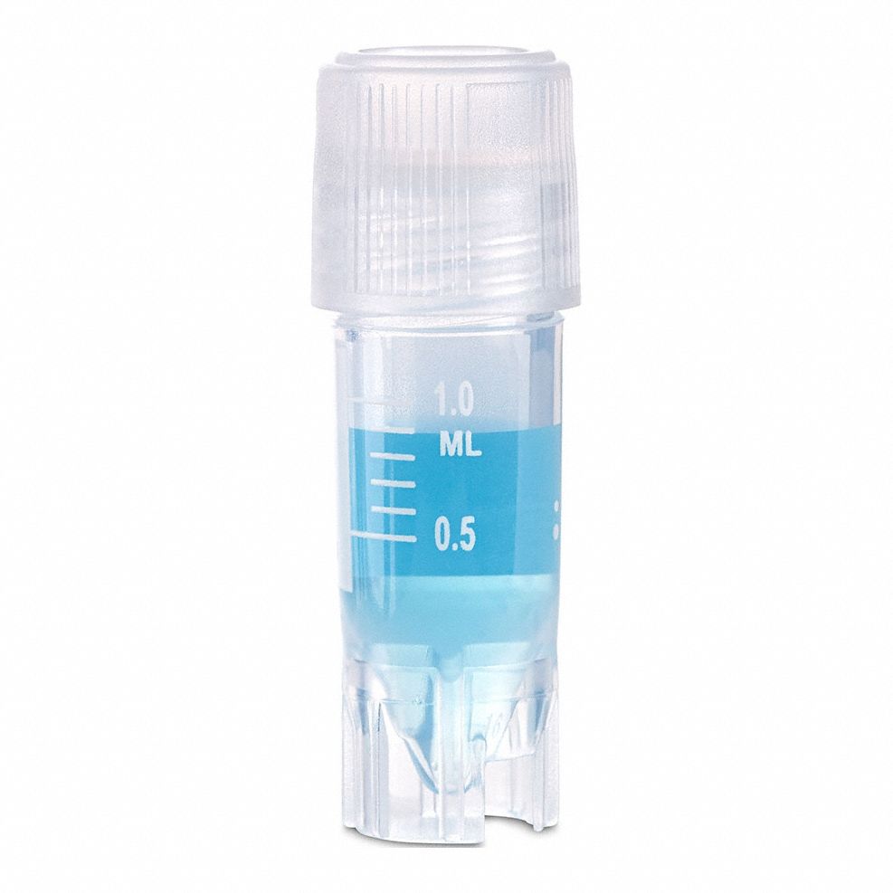 Cryogenic Vial: Polypropylene, 0.034 fl oz Capacity - oz, 1 mL Capacity - mL, Clear, Cryogenic