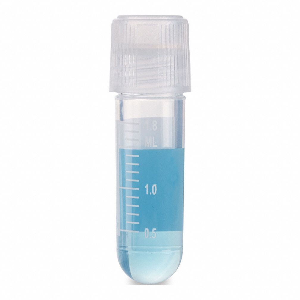Cryogenic Vial: Polypropylene, 0.068 fl oz Capacity - oz, 2 mL Capacity - mL, Clear, Cryogenic