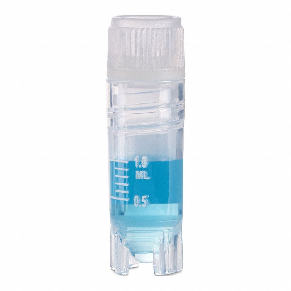 Cryogenic Vial: Polypropylene, 0.034 fl oz Capacity - oz, 1 mL Capacity - mL, Clear, Cryogenic