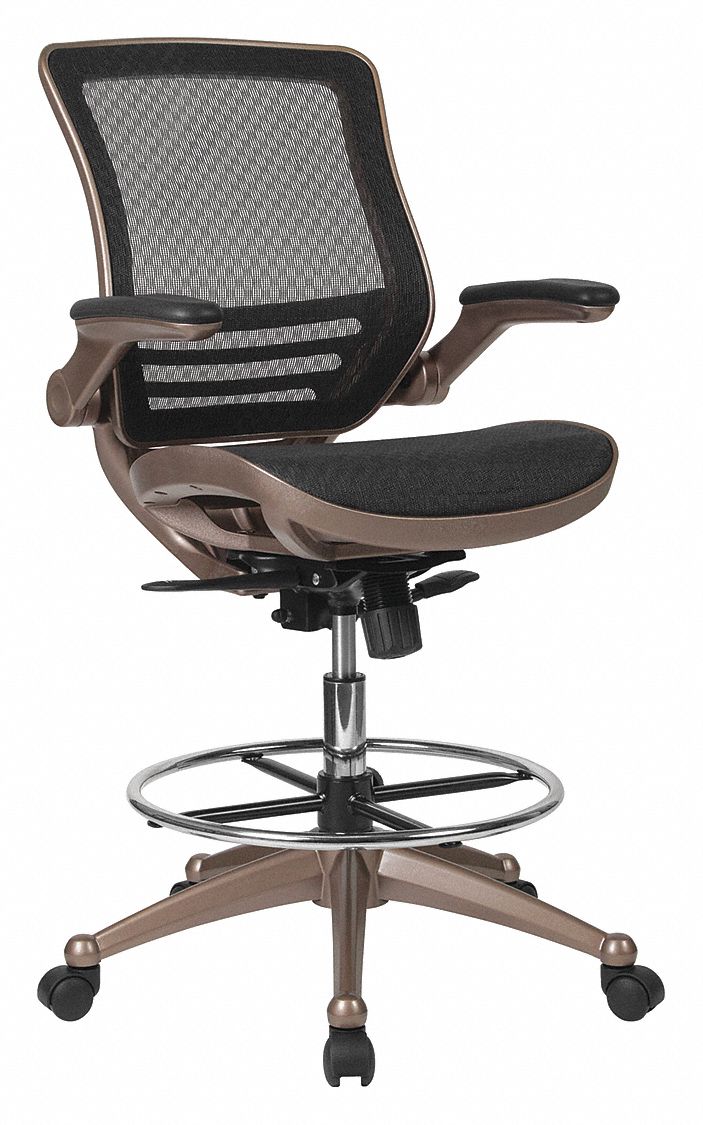 Drafting Chair: Waylon, Black, Mesh Material, Adj Arms Arm, 19 in Seat Wd