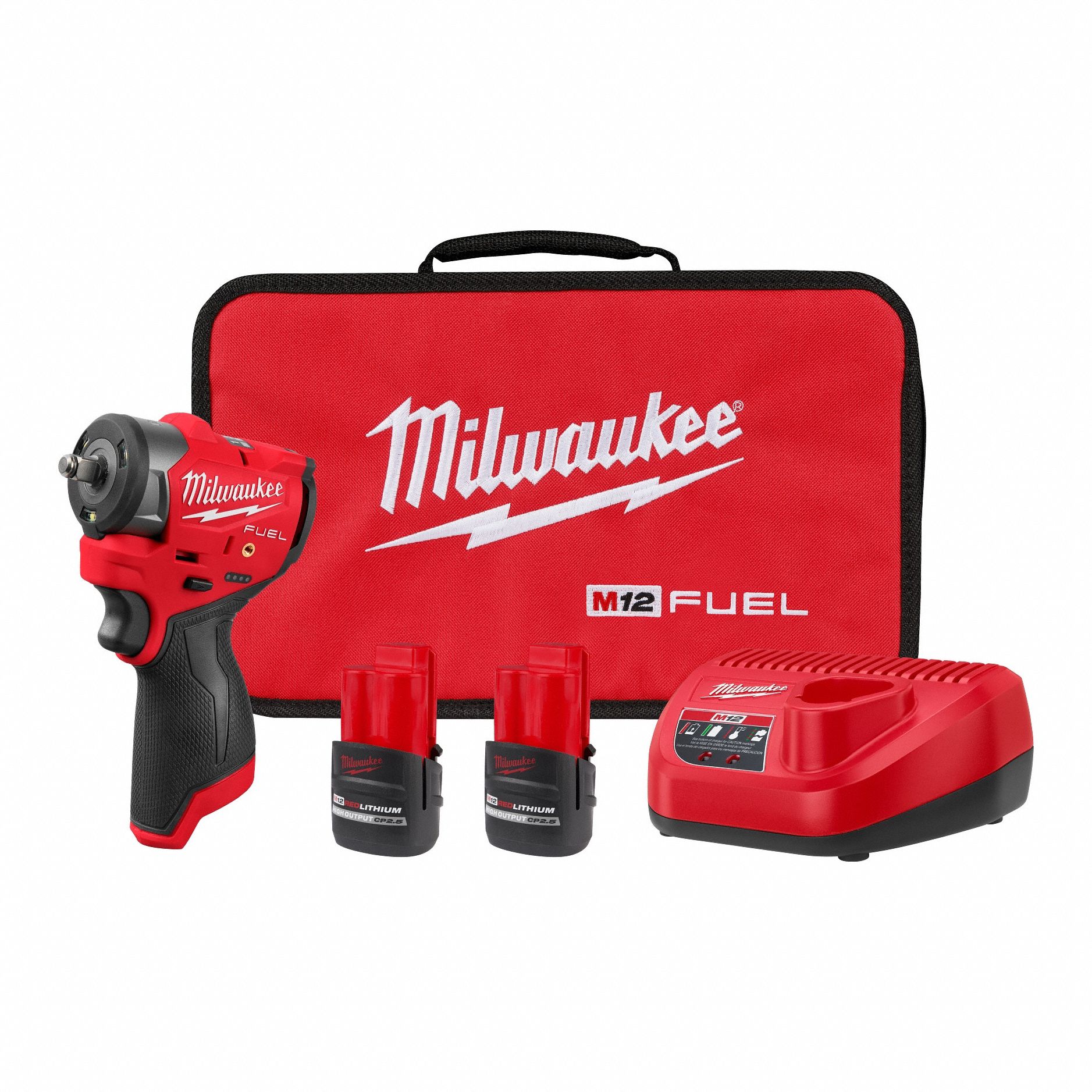 Impact Wrench Kit: 3/8 in Drive Size, 200 ft-lb Fastening Torque, Brushless, 12 V DC Volt