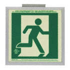EXIT SIGN, RUNNING MAN RIGHT, GLOW-IN-THE-DARK, 2 FOOT-CANDLES, GRN/YLW, 10 X 10 X 3/4 IN, AL