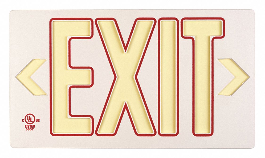 EXIT SIGN, PLASTIC, MOUNTING HOLES, 8¾ IN X 15 3/8 IN NOMINAL SIGN SIZE, EXIT (DOUBLE ARROWS)