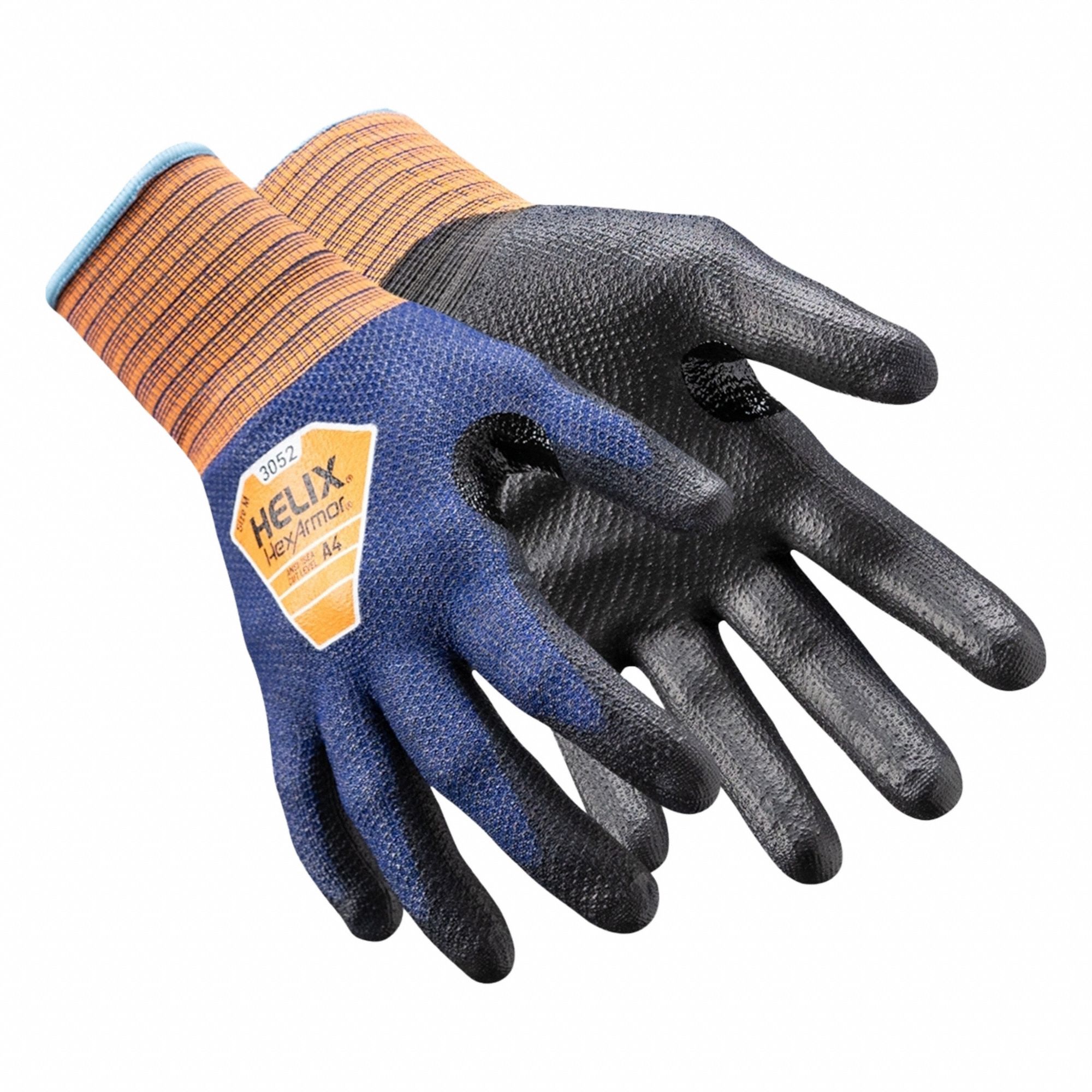 Knit Gloves: 2XL ( 11 ), ANSI Cut Level A4, Palm, Dipped, Polyurethane, Textured, 1 PR