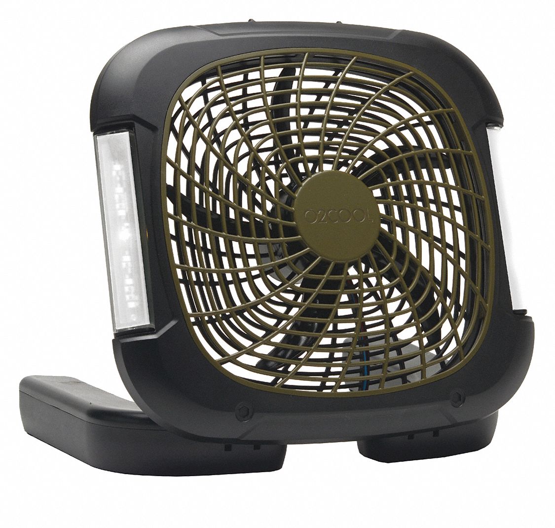 Compact Fan: 10 in Blade Dia, Non-Oscillating, 2 Speeds, Battery Operated