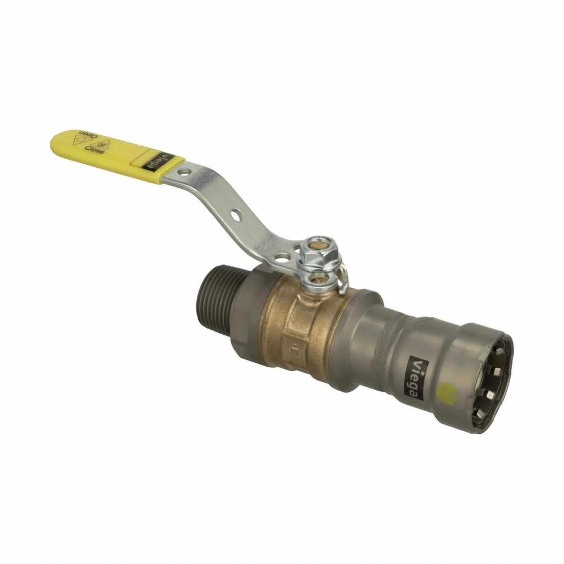 VIEGA MEGAPRESS Manual Two-Way Ball Valve: 3/4 in, Bronze, Straight, 125 psi Max. Pressure (CWP) (MPN 30665). Key specifications — Brand: VIEGA MEGAPRESS; Handle: Locking Lever.