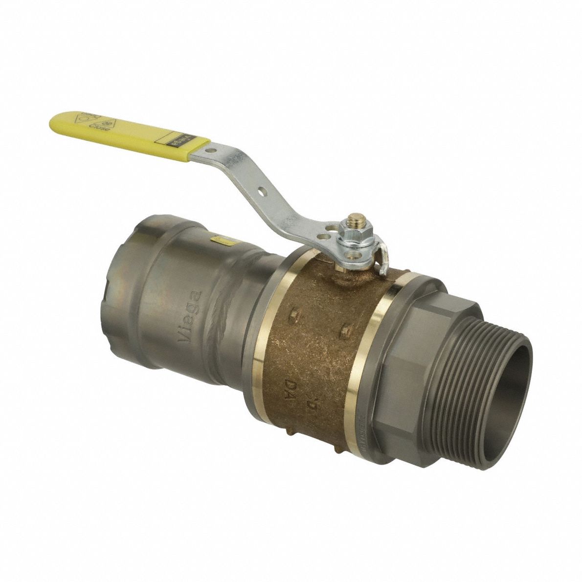 VIEGA MEGAPRESS Manual Two-Way Ball Valve: 2 in, Bronze, Straight, 125 psi Max. Pressure (CWP), PTFE (MPN 30685). Key specifications — Brand: VIEGA MEGAPRESS; Handle: Locking Lever.