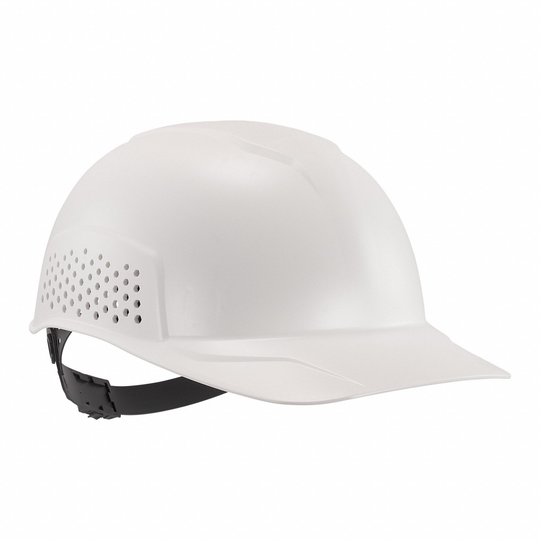 Bump Cap: White, Ratchet, Head Protection Venting, Polyethylene, SKULLERZ BY ERGODYNE, Solid
