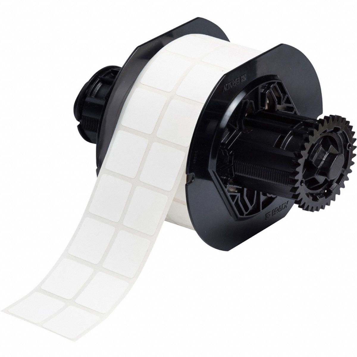 Pre-Cut Label Stock Roll: 29/32 in x 29/32 in, 29/32 in, Autoclavable Polyester, White