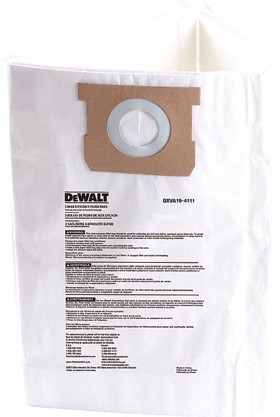 Fine Dust Bag, 6-10 gal. Wet/Dry Vac, PK3