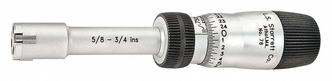 Mechanical 3-Point Inside Micrometer: 4 in to 4 in, 1 Micrometers, +/-0.00015 in Accuracy