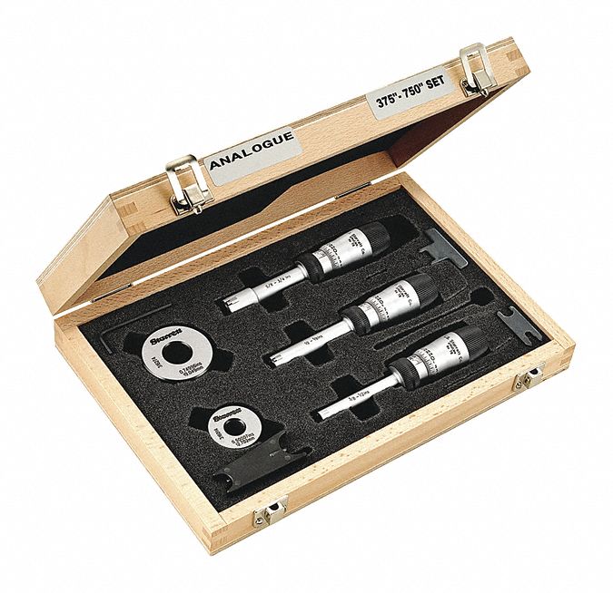 Mechanical 3-Point Inside Micrometer Set: 4 in to 4 in, 3 Micrometers