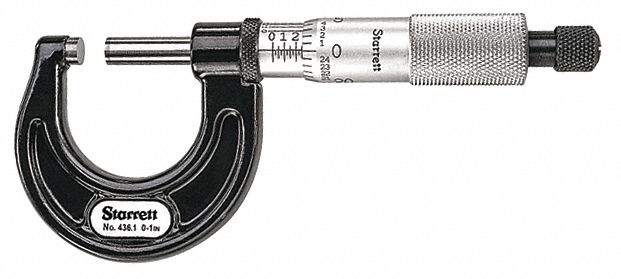 MECHANICAL OUTSIDE MICROMETER, INCH, 0 IN TO 1 IN RANGE, +/-001 IN ACCURACY, FLAT