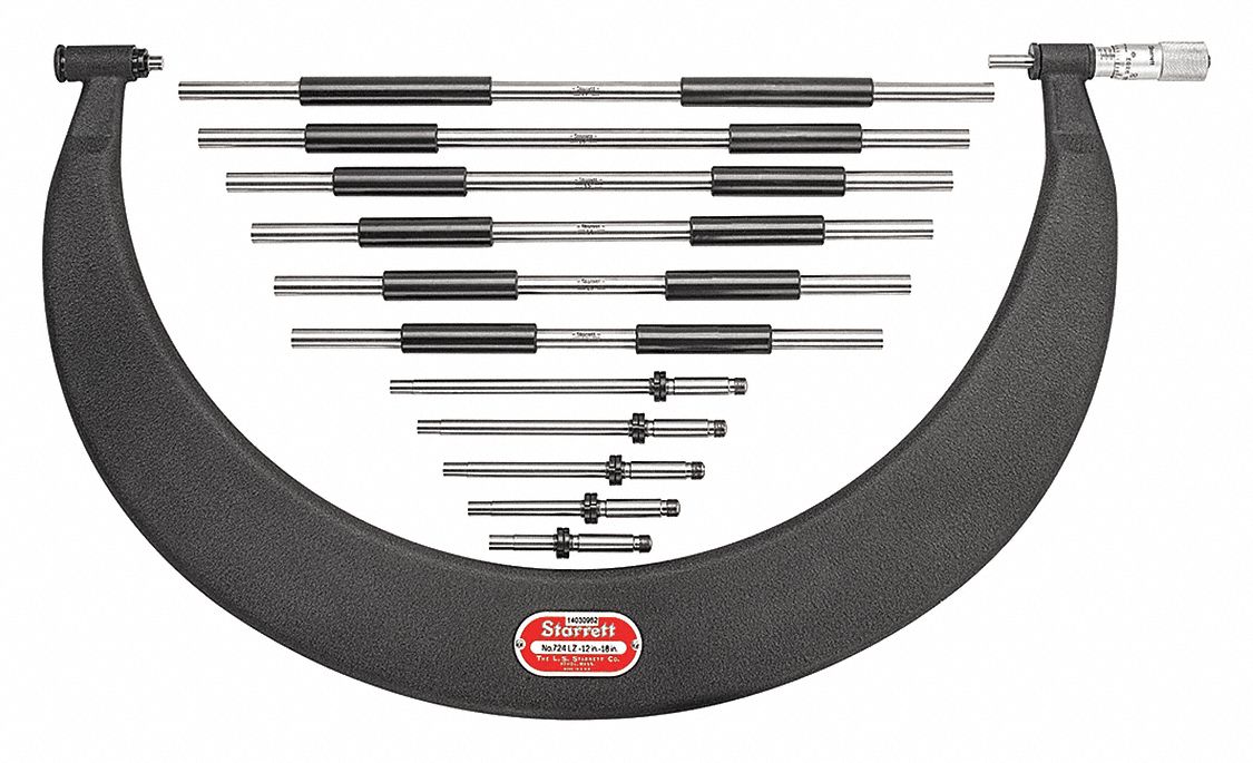 Mechanical Interchangeable-Anvil Outside Micrometer: 12 in to 18 in, Mechanical