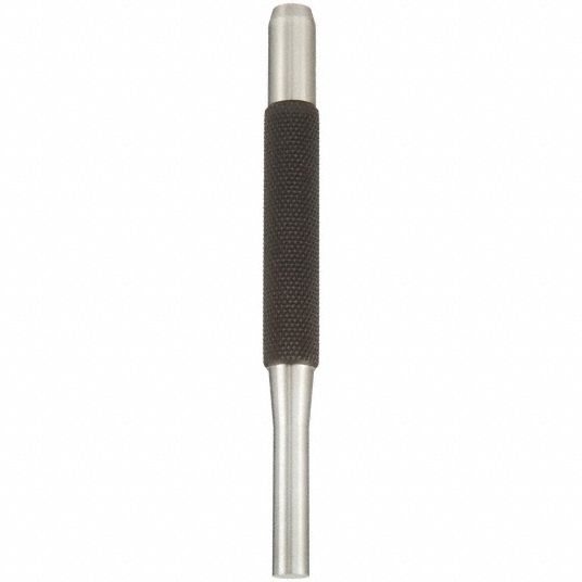 Drive Pin Punch: 3/32 in Tip Dia, 4 in Overall Lg, Round, Steel, Flat, SAE