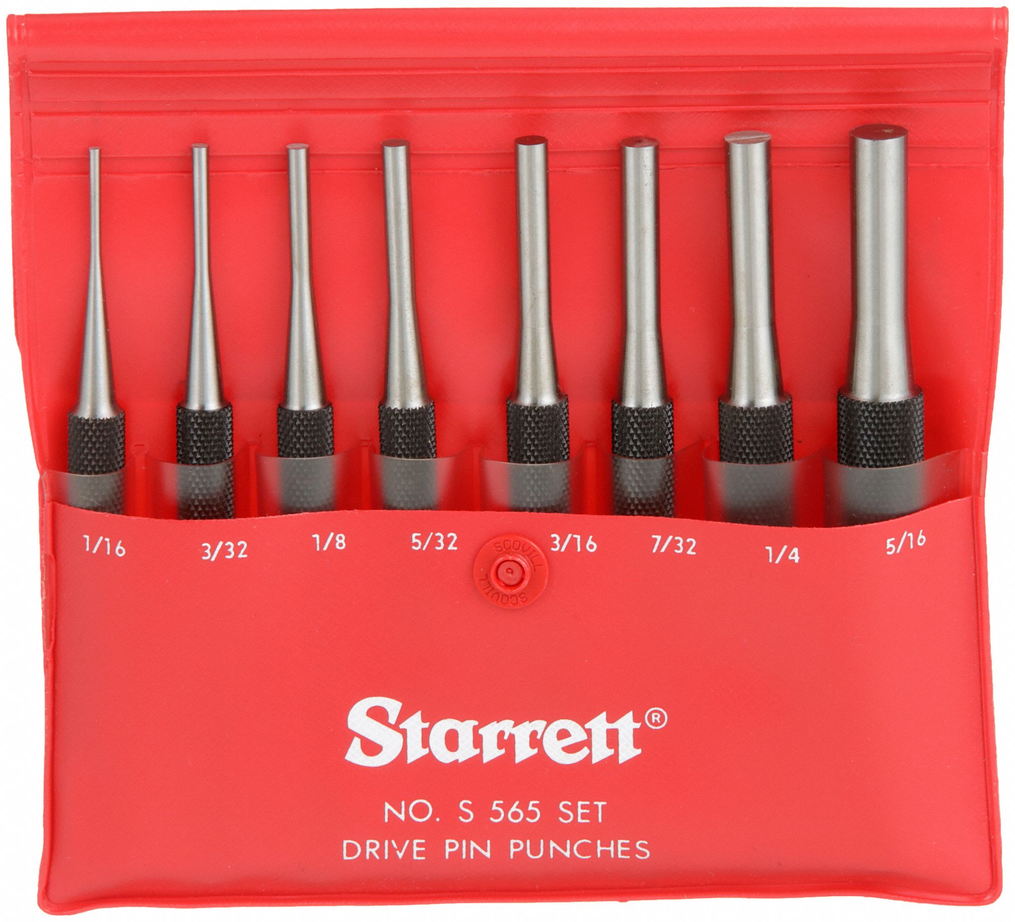 STARRETT Drive Pin Punch Set 1/16 in_3/32 in_1/8 in_5/32 in_3/16 in_7