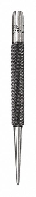 PRICK PUNCH, 5/64 IN TIP SIZE, ROUND, 4 IN OVERALL L, 1½ IN TAPER L, KNURLED GRIP, BOX, 816A