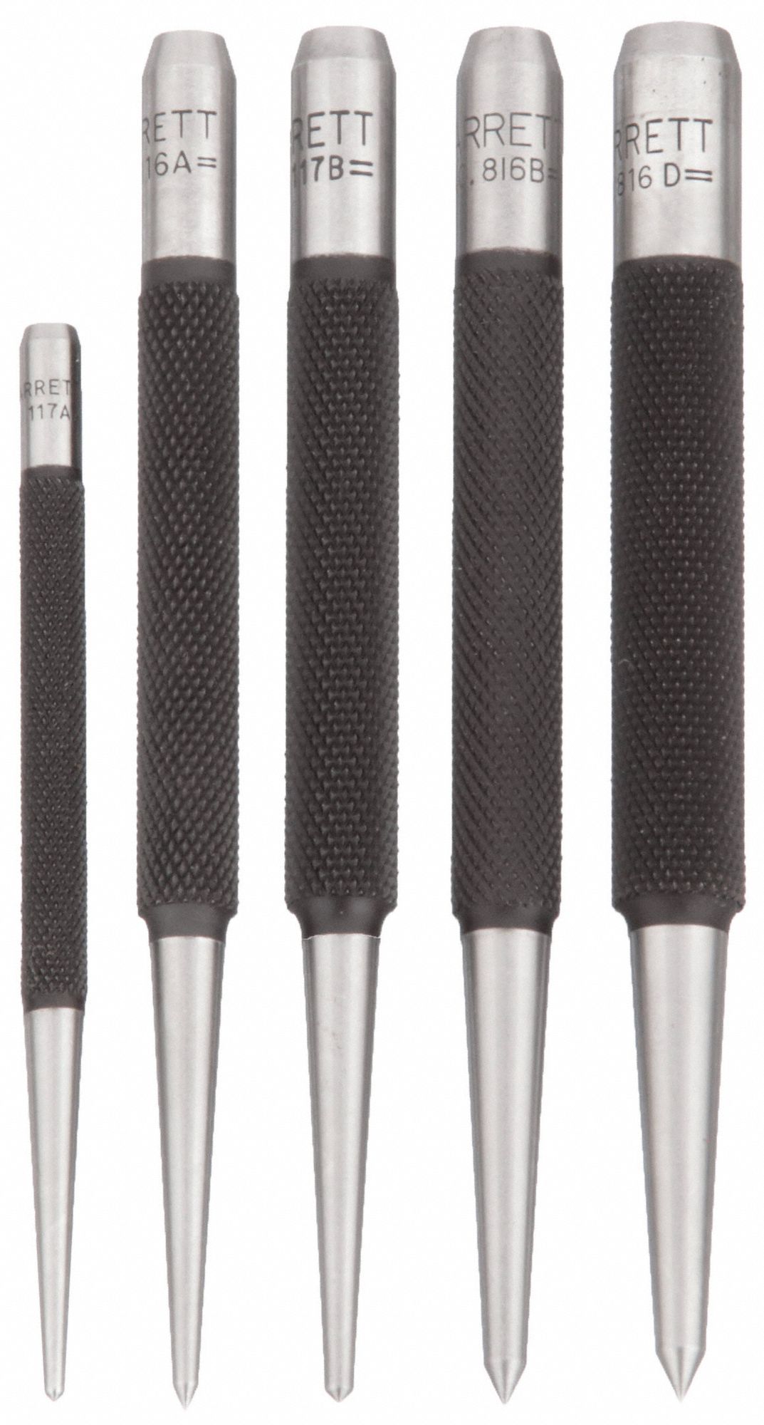 STARRETT Prick Punch Set 1/16 in_3/32 in_1/8 in_5/32 in Tip Size, 4 in