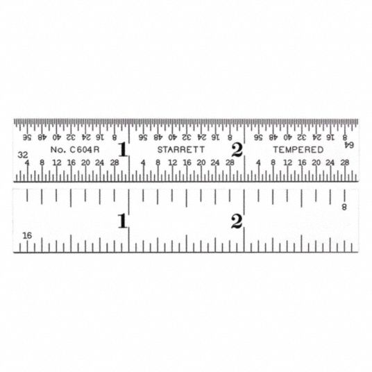 STARRETT Ruler: 4R, 16ths/64ths/8ths/Quick-Reading 32nds, 3 in Lg (In ...