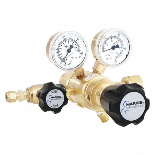 HARRIS High Purity Gas Regulator: Two Stage, CGA 350 Inlet, 1/4 in Tube  Outlet, 125 psig