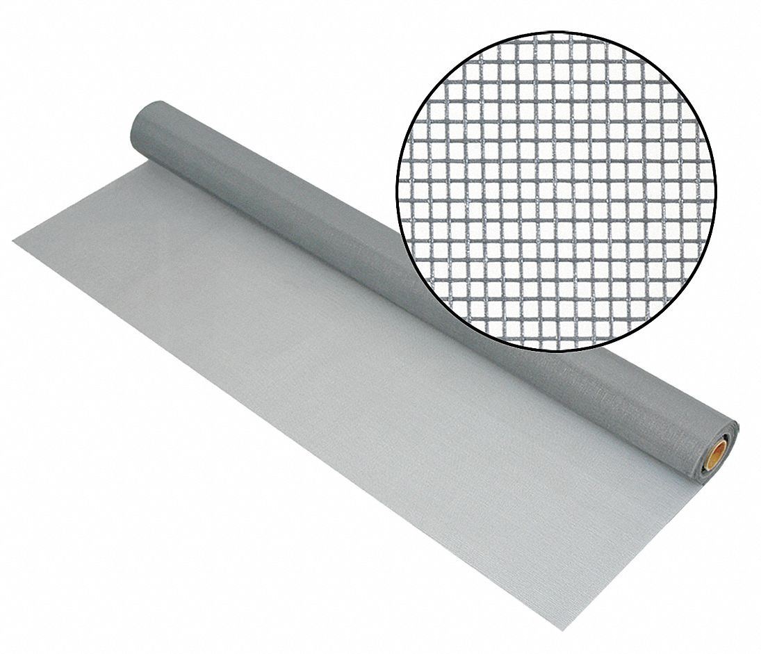 Door and Window Screen: 20 x 20 Mesh Size, 0.013 in Wire Dia., 48 in Wd, 100 ft Lg