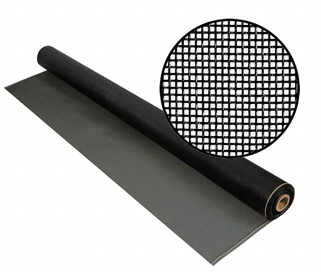 Replacement Screen: Fiberglass, Charcoal, 20 x 20 Mesh Size, 4 ft Wd, 100 ft Lg
