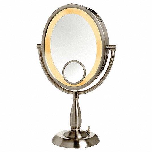 See All Industries Oval Nickel Lighted, 10x Lighted Makeup Mirror Plug In
