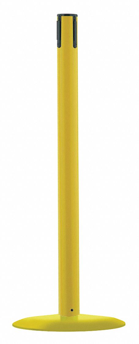 Single Belt Receiver Post: Round Flat, 37 1/2 in Post Ht, Yellow, Plastic, Flat