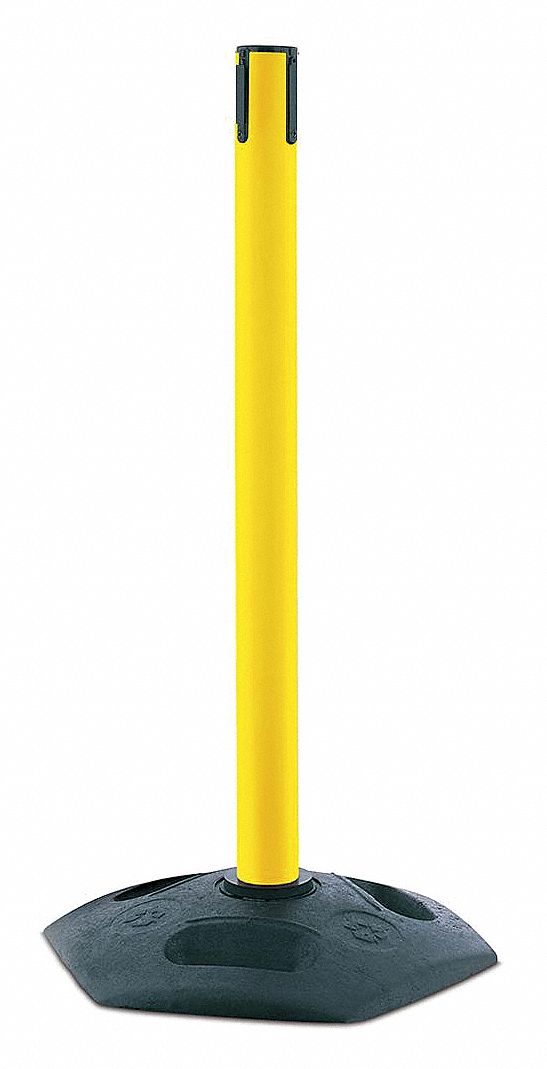 Single Belt Receiver Post: Round Sloped, 38 in Post Ht, Yellow, Plastic, Sloped