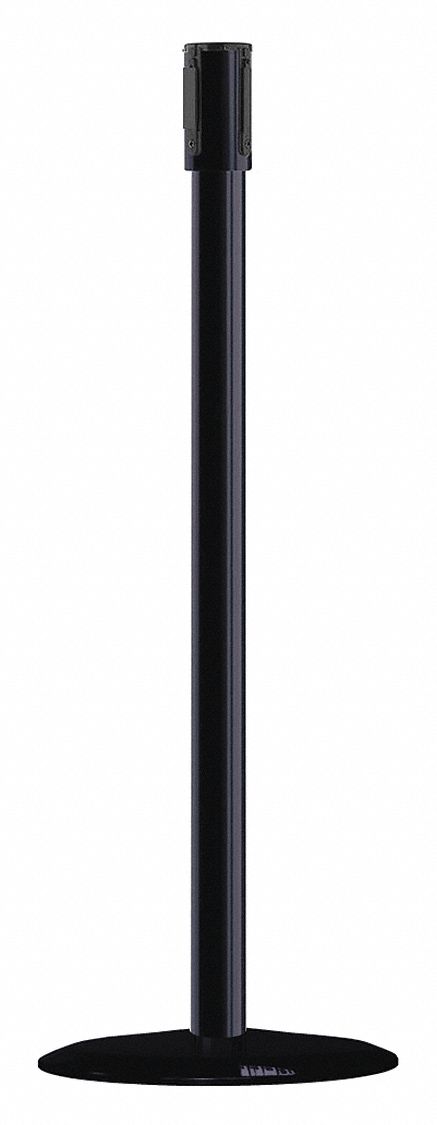 Single Belt Receiver Post: Round Flat, 38 in Post Ht, Black, Stainless Steel, Flat