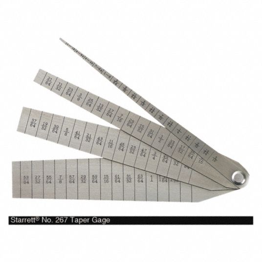 STARRETT Taper Gauge Set, Gauge Style Flat Leaf, Range 1 16 in to 1 1/16 in, Number of Leaves 4