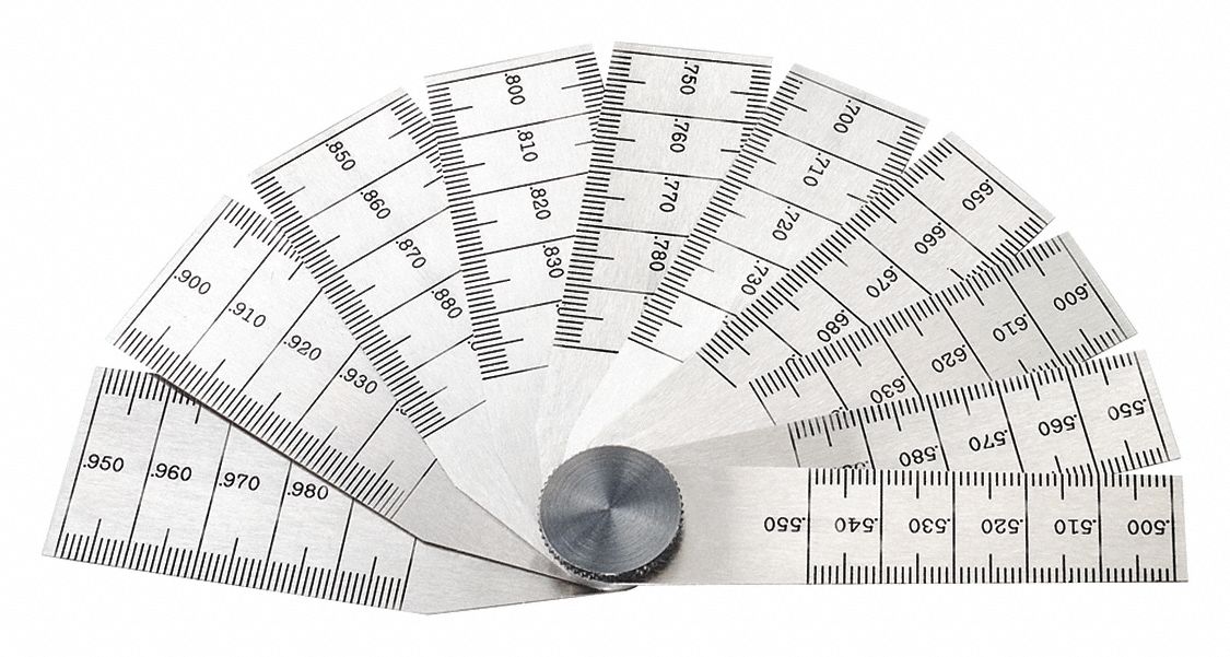 STARRETT Taper Gauge Set, Gauge Style Flat Leaf, Range 1/2 in to 1 in, Number of Leaves 10