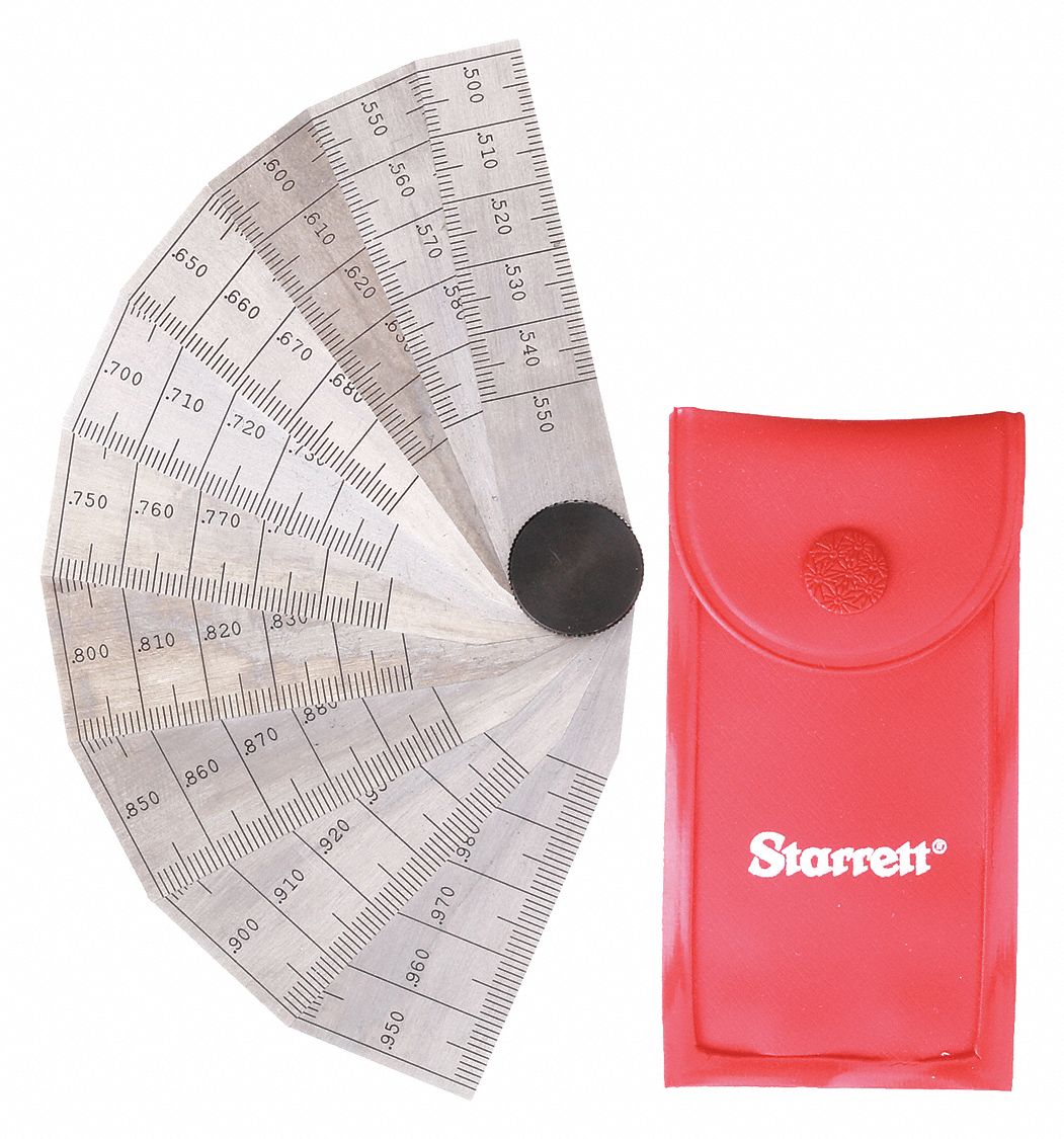 STARRETT, 10 Leaves, 1/2 in to 1 in Range, Taper Gauge Set 30C249