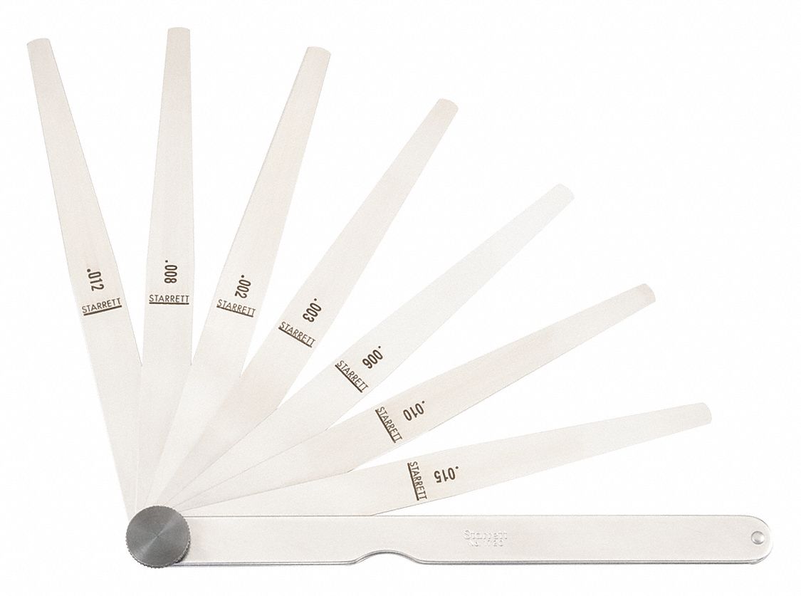 TAPERED FEELER GAUGE SET, INCH, 8 FEELER BLADES, 015 IN TO 0.015 IN THICK RANGE