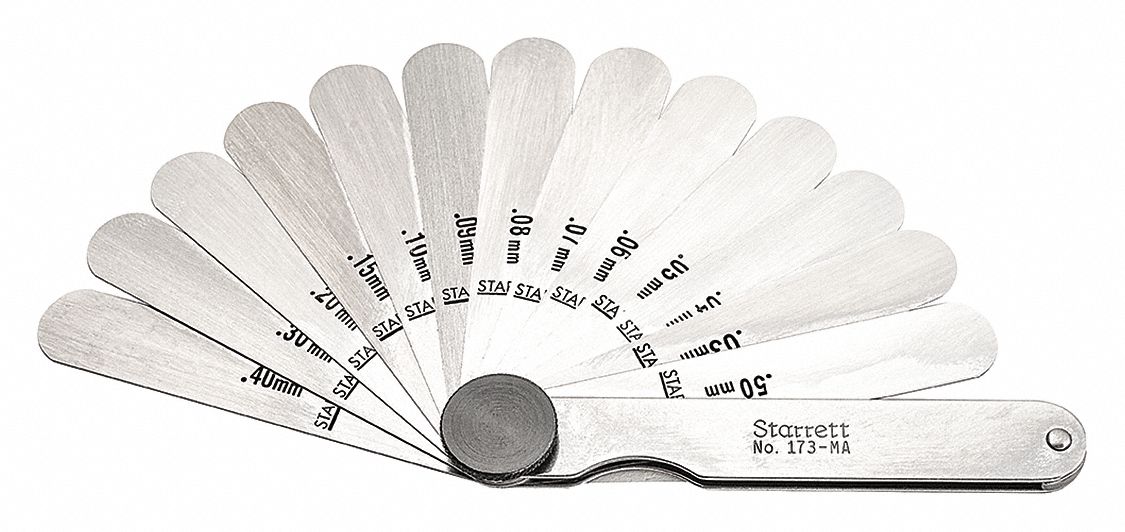 FEELER GAUGE SET, METRIC, 13 BLADES, 0.03MM TO 0.5MM THICK RANGE, 77MM BLADE L