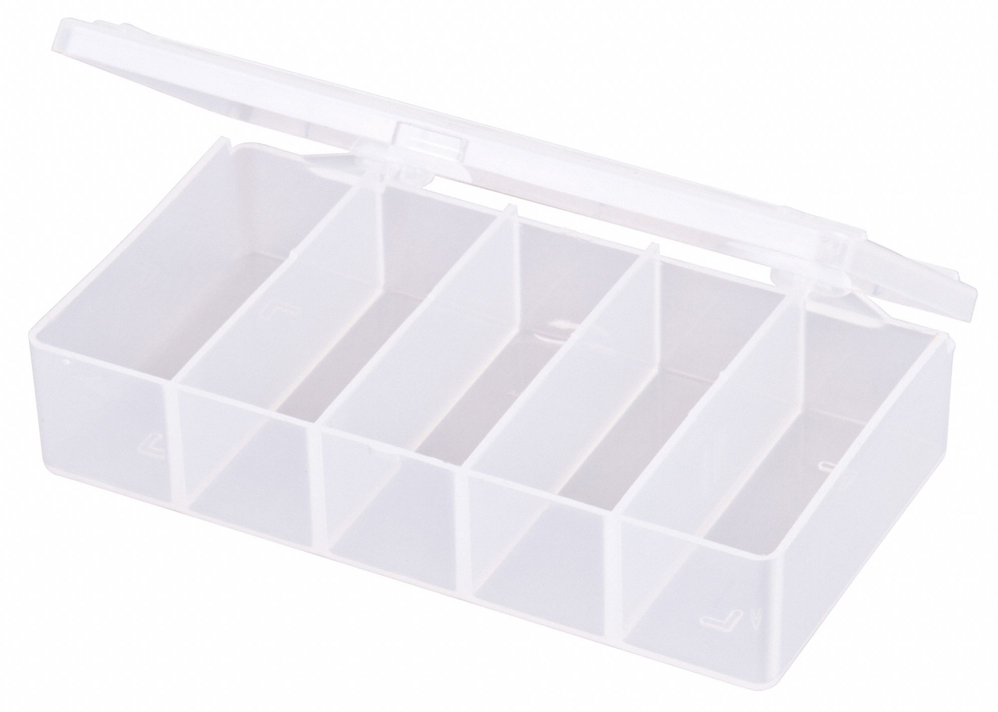 FLAMBEAU Compartment Box: 5 7/8 in x 1 3/8 in, Clear, 5 Compartments, 0 ...